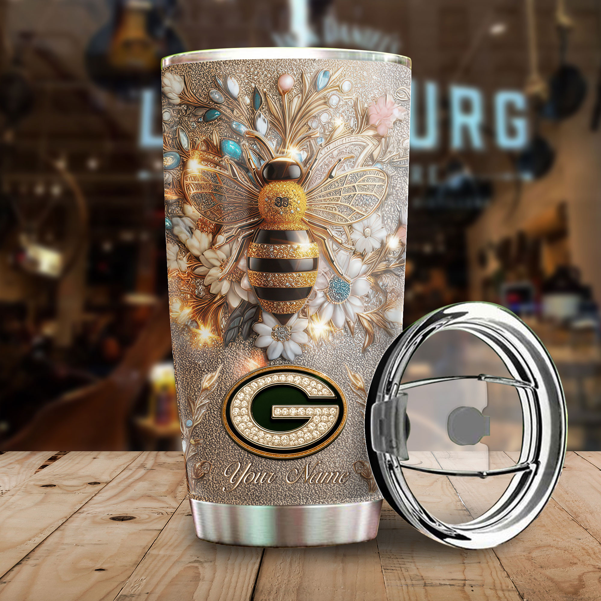 Green Bay Packers | Premium NFL Bling Bee Tumbler - Image 2