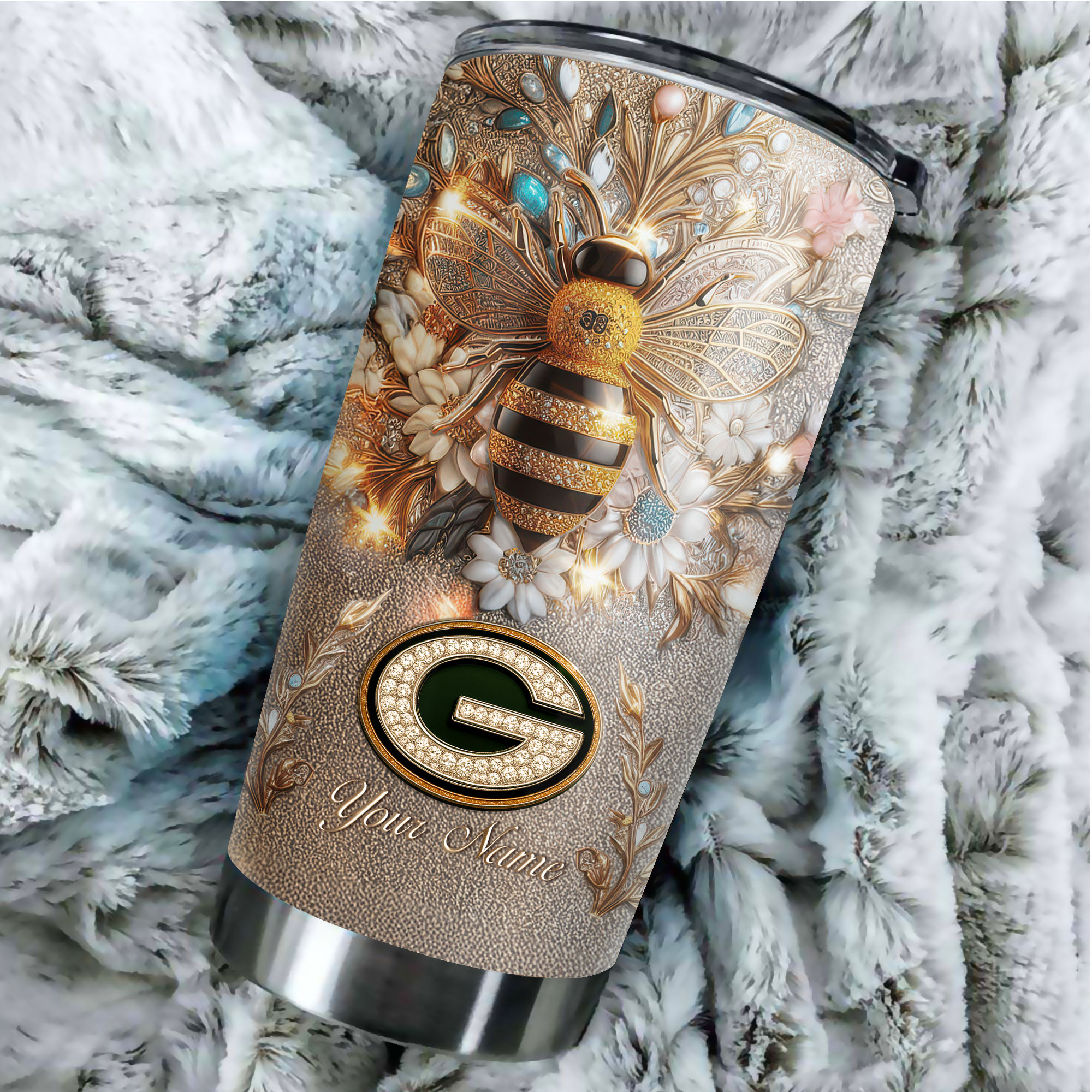 Green Bay Packers | Premium NFL Bling Bee Tumbler - Image 4