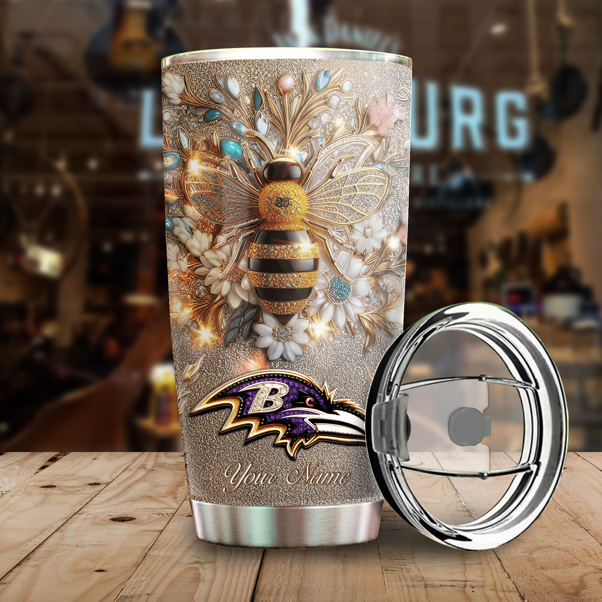 Baltimore Ravens | Premium NFL Bling Bee Tumbler - Image 2
