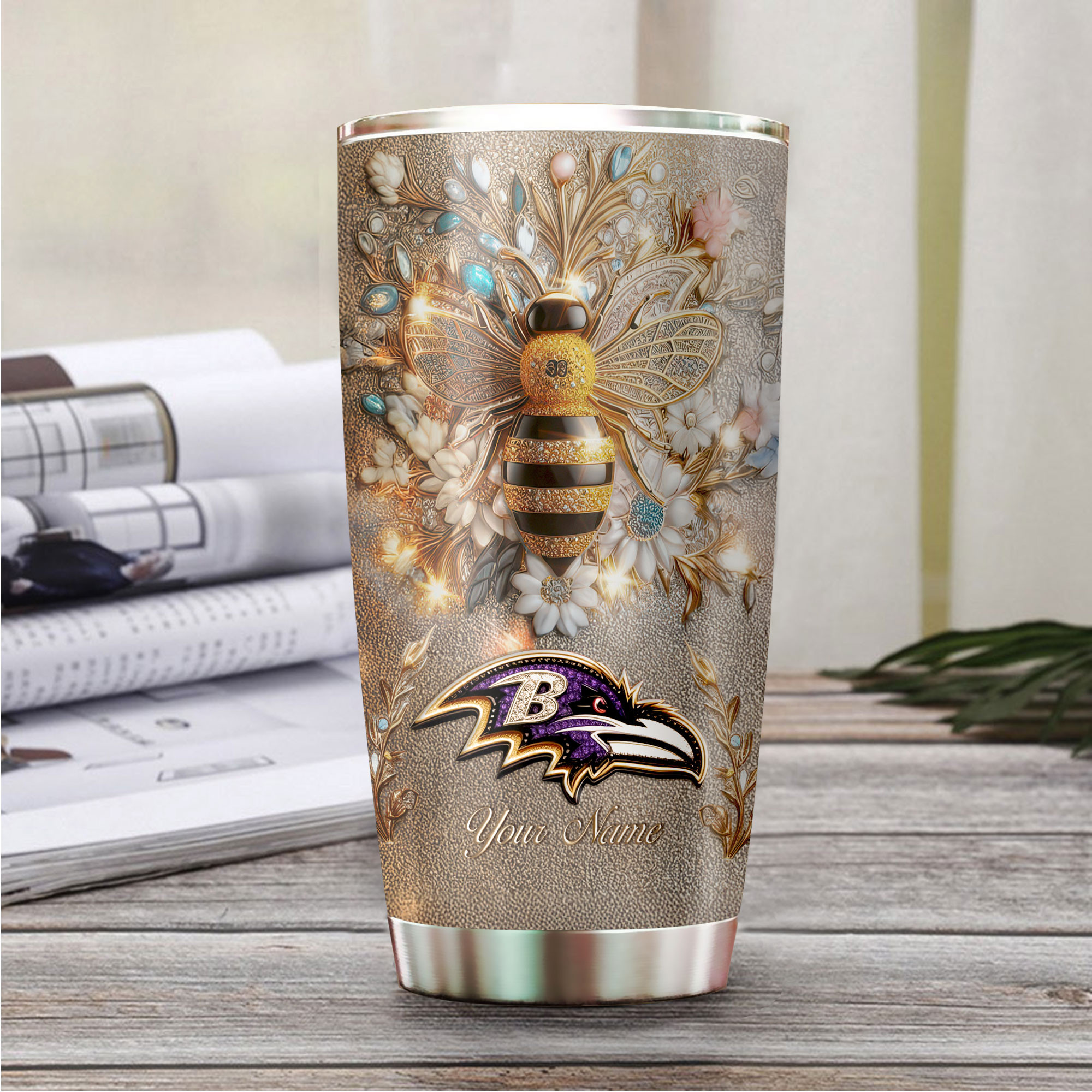 Baltimore Ravens | Premium NFL Bling Bee Tumbler - Image 3