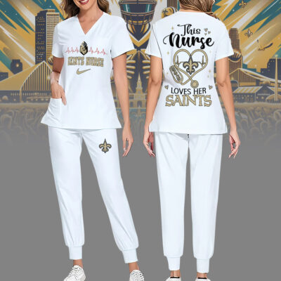 New Orleans Saints | Premium NFL Nurse Appreciation Stretch V-Neck Scrub Top And Jogger Pant