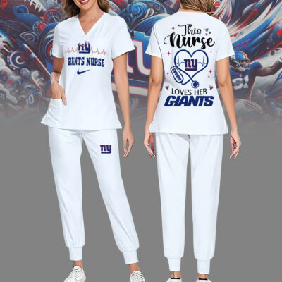 New York Giants | Premium NFL Nurse Appreciation Stretch V-Neck Scrub Top And Jogger Pant