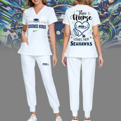Seattle Seahawks | Premium NFL Nurse Appreciation Stretch V-Neck Scrub Top And Jogger Pant