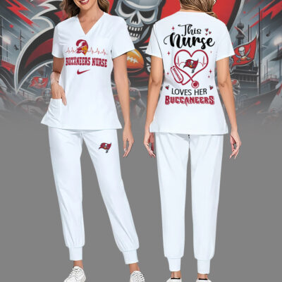 Tampa Bay Buccaneers | Premium NFL Nurse Appreciation Stretch V-Neck Scrub Top And Jogger Pant