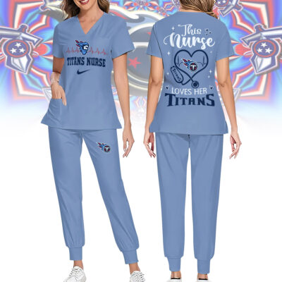 Tennessee Titans | Premium NFL Nurse Appreciation Stretch V-Neck Scrub Top And Jogger Pant