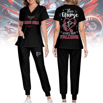 Atlanta Falcons | Premium NFL Nurse Appreciation Stretch V-Neck Scrub Top And Jogger Pant
