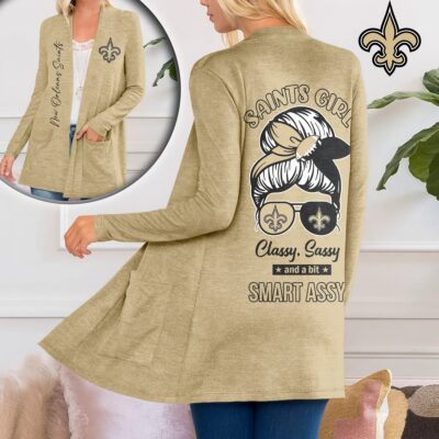New Orleans Saints | Premium NFL Football Girl Women Path Pocket Cardigan - L