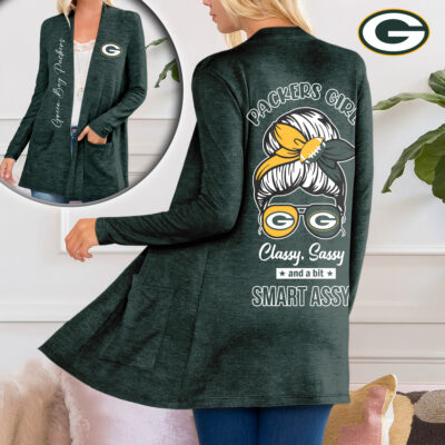 Green Bay Packers | Premium NFL Football Girl Women Path Pocket Cardigan - 2XL