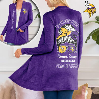 Minnesota Vikings | Premium NFL Football Girl Women Path Pocket Cardigan - S