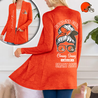 Cleveland Browns | Premium NFL Football Girl Women Path Pocket Cardigan - L