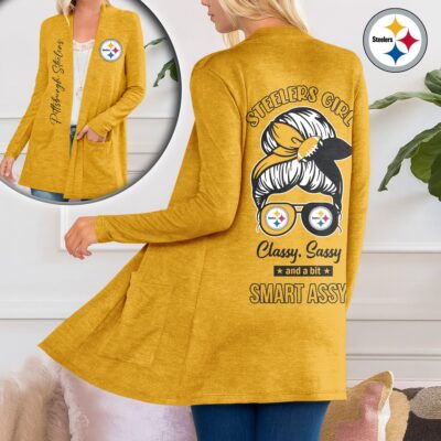 Pittsburgh Steelers | Premium NFL Football Girl Women Path Pocket Cardigan