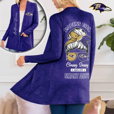 Baltimore Ravens | Premium NFL Football Girl Women Path Pocket Cardigan