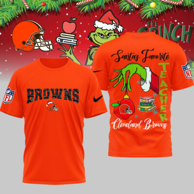 Cleveland Browns | Premium NFL Festive Grinch Teacher 3D Shirt