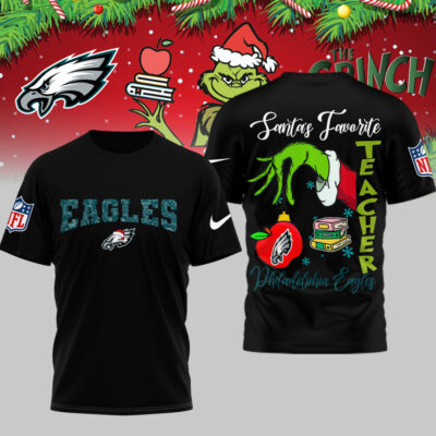Philadelphia Eagles | Premium NFL Festive Grinch Teacher 3D Shirt