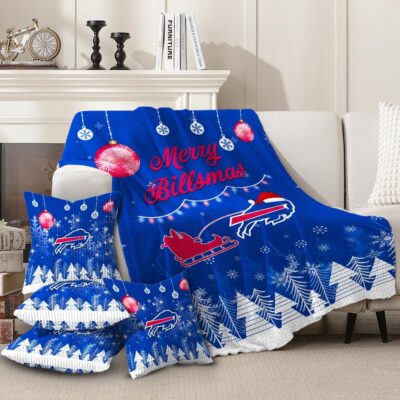 Buffalo Bills | Premium Christmas Fleece Blanket & Throw Pillow Combo