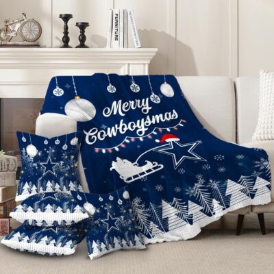 Dallas Cowboys | Premium Christmas Fleece Blanket & Throw Pillow Combo