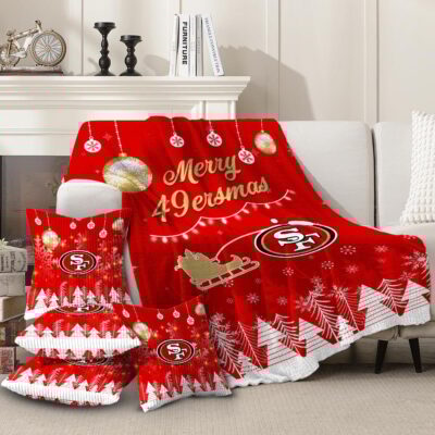 San Francisco 49ers | Premium Christmas Fleece Blanket & Throw Pillow Combo