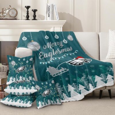 Philadelphia Eagles | Premium Christmas Fleece Blanket & Throw Pillow Combo