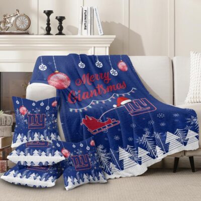 New York Giants | Premium Christmas Fleece Blanket & Throw Pillow Combo