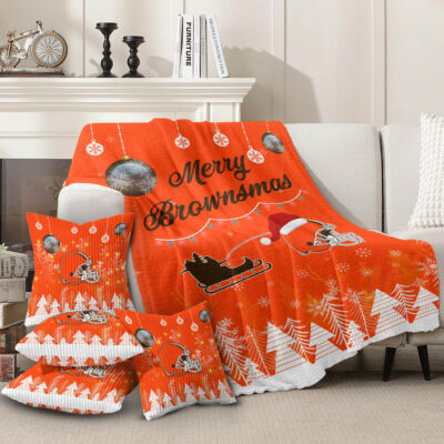 Cleveland Browns | Premium Christmas Fleece Blanket & Throw Pillow Combo