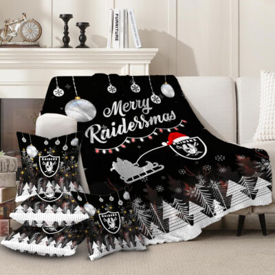 Las Vegas Raiders | Premium Christmas Fleece Blanket & Throw Pillow Combo