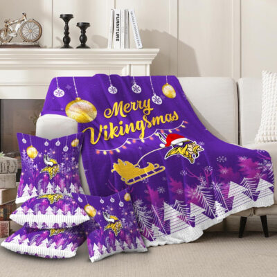 Minnesota Vikings | Premium Christmas Fleece Blanket & Throw Pillow Combo