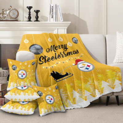 Pittsburgh Steelers | Premium Christmas Fleece Blanket & Throw Pillow Combo