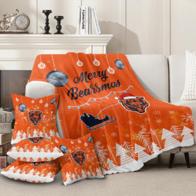 Chicago Bears | Premium Christmas Fleece Blanket & Throw Pillow Combo