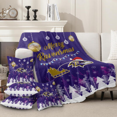 Baltimore Ravens | Premium Christmas Fleece Blanket & Throw Pillow Combo