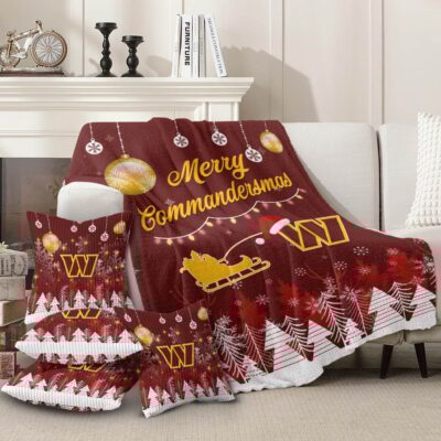 Washington Commanders | Premium Christmas Fleece Blanket & Throw Pillow Combo