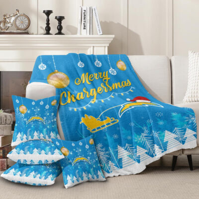 Los Angeles Chargers | Premium Christmas Fleece Blanket & Throw Pillow Combo