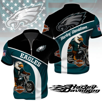 Philadelphia Eagles | Premium NFL Harley-Davidson Polo With Zipper Shirt