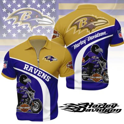 Baltimore Ravens | Premium NFL Harley-Davidson Polo With Zipper Shirt