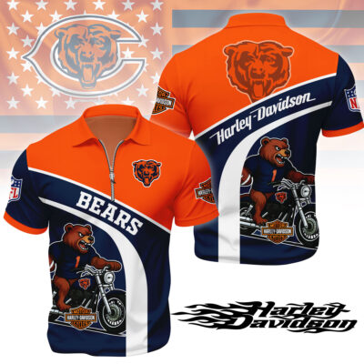 Chicago Bears | Premium NFL Harley-Davidson Polo With Zipper Shirt - L