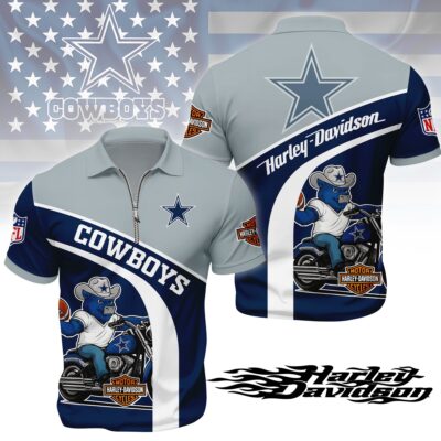 Dallas Cowboys | Premium NFL Harley-Davidson Polo With Zipper Shirt - 5XL
