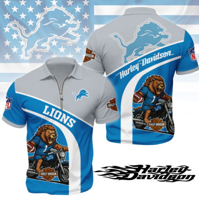 Detroit Lions | Premium NFL Harley-Davidson Polo With Zipper Shirt - S