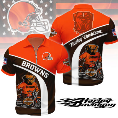 Cleveland Browns | Premium NFL Harley-Davidson Polo With Zipper Shirt