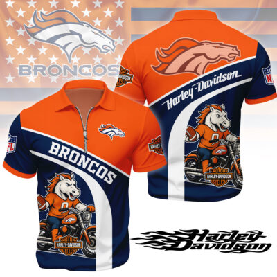Denver Broncos | Premium NFL Harley-Davidson Polo With Zipper Shirt - XL
