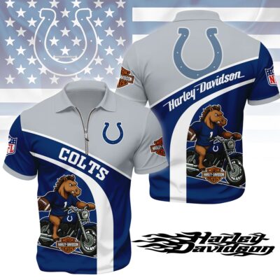 Indianapolis Colts | Premium NFL Harley-Davidson Polo With Zipper Shirt - 5XL