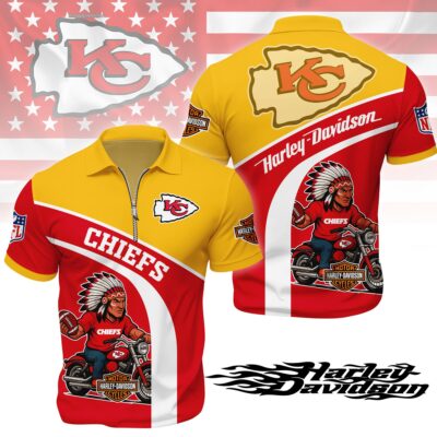 Kansas City Chiefs | Premium NFL Harley-Davidson Polo With Zipper Shirt - 3XL