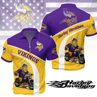 Minnesota Vikings | Premium NFL Harley-Davidson Polo With Zipper Shirt - 4XL