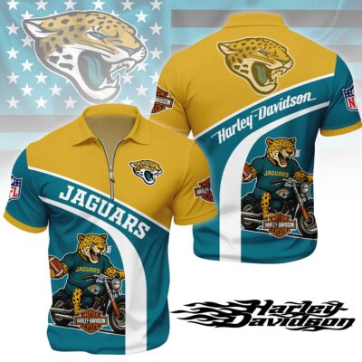 Jacksonville Jaguars | Premium NFL Harley-Davidson Polo With Zipper Shirt - XL