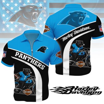 Carolina Panthers | Premium NFL Harley-Davidson Polo With Zipper Shirt