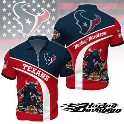 Houston Texans | Premium NFL Harley-Davidson Polo With Zipper Shirt - 5XL
