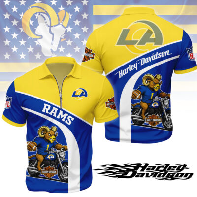 Los Angeles Rams | Premium NFL Harley-Davidson Polo With Zipper Shirt
