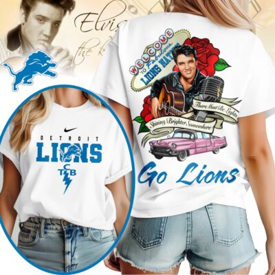 Detroit Lions | Premium NFL Elvis Presley Rose Women Shirt