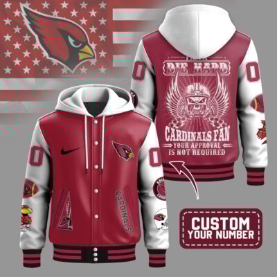 Arizona Cardinals | Premium NFL Die Hard Fan Hooded Baseball Jacket - 5XL