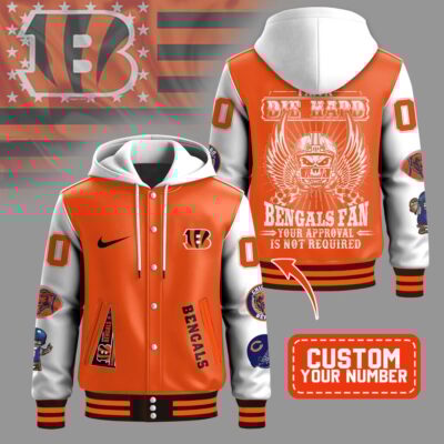 Cincinnati Bengals | Premium NFL Die Hard Fan Hooded Baseball Jacket - L
