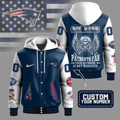 New England Patriots | Premium NFL Die Hard Fan Hooded Baseball Jacket - 5XL