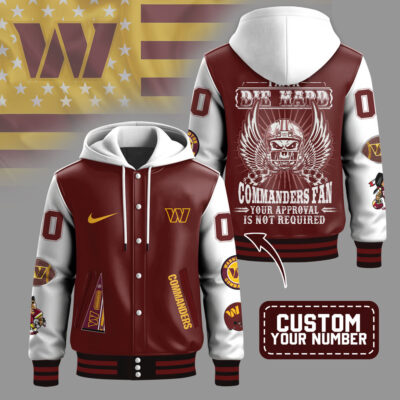 Washington Commanders | Premium NFL Die Hard Fan Hooded Baseball Jacket - 5XL